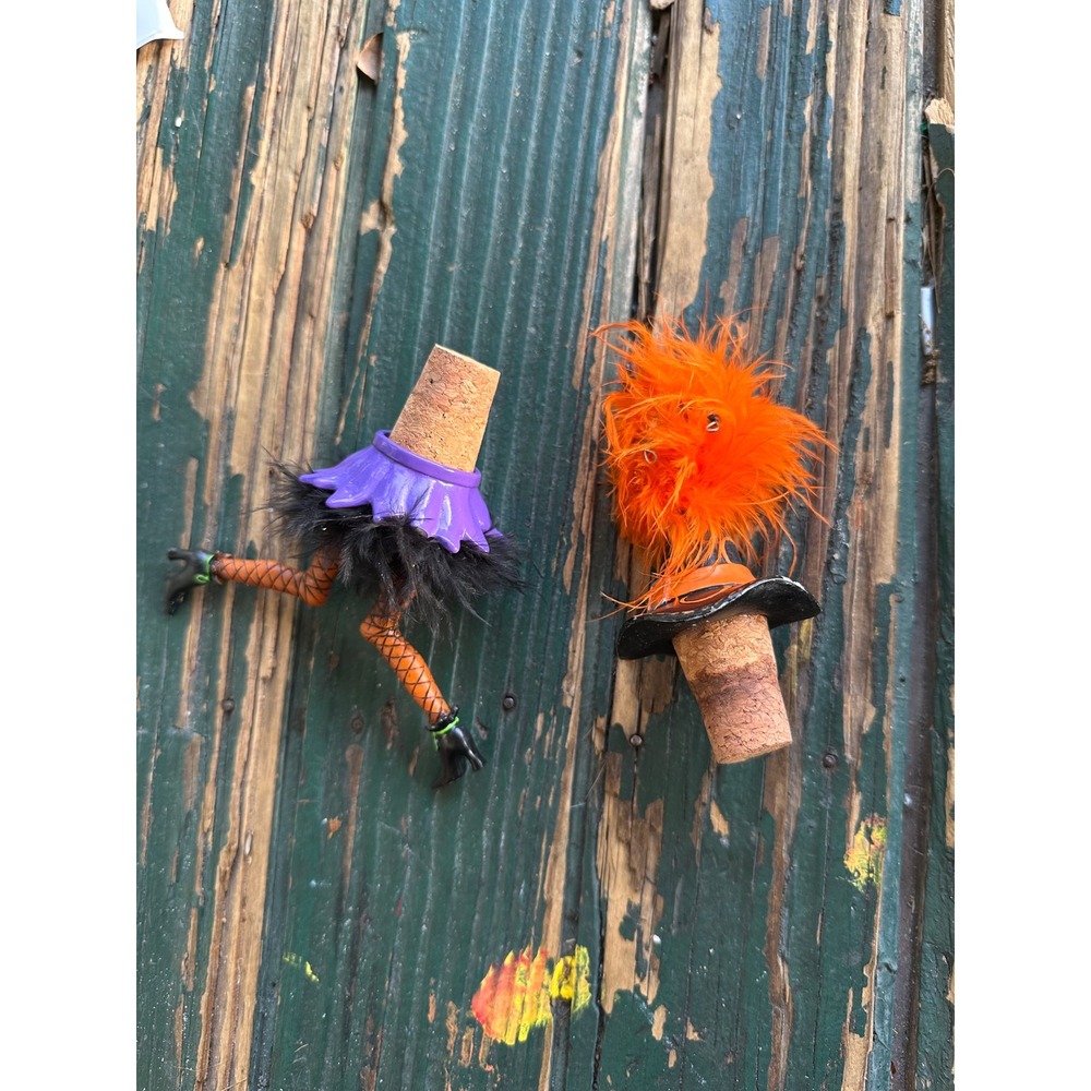 Halloween Witch Wine Bottle Stoppers Set of 2 Legs and Hat Orange Purple Black